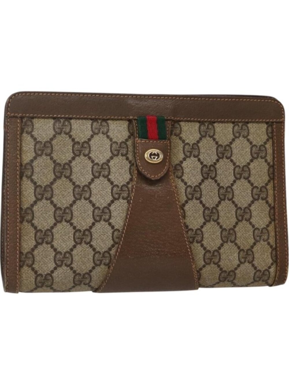 GUCCI GG Supreme Web Sherry Line Clutch Bag PVC Beige Gold 89 01 032